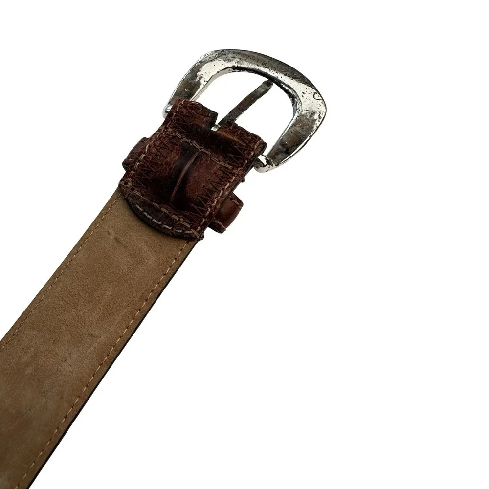 Bespoke Brown Genuine Crocodile Silver Color Buckle Mens Belt Size 36 NEW OTHER